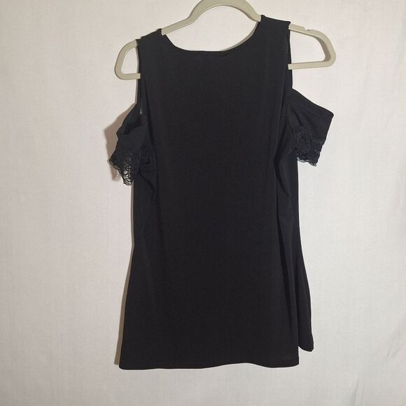 Bisou Bisou Womens Black Tropical Blouse Cold Shoulder Lace Armband Floral XL - Picture 7 of 10